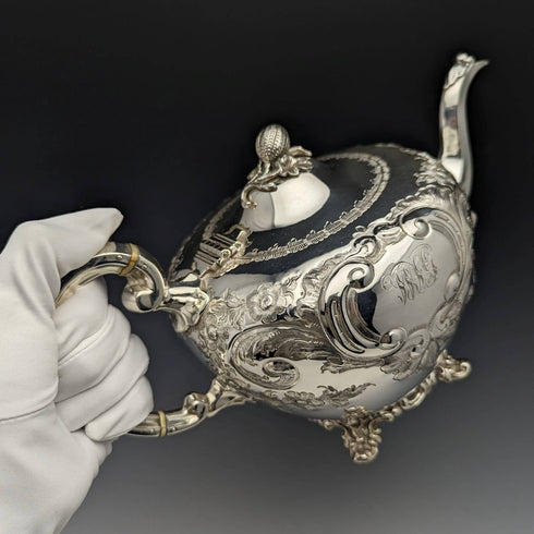 1840s British Antique Silver Plated Teapot 654g Roberts and Hall